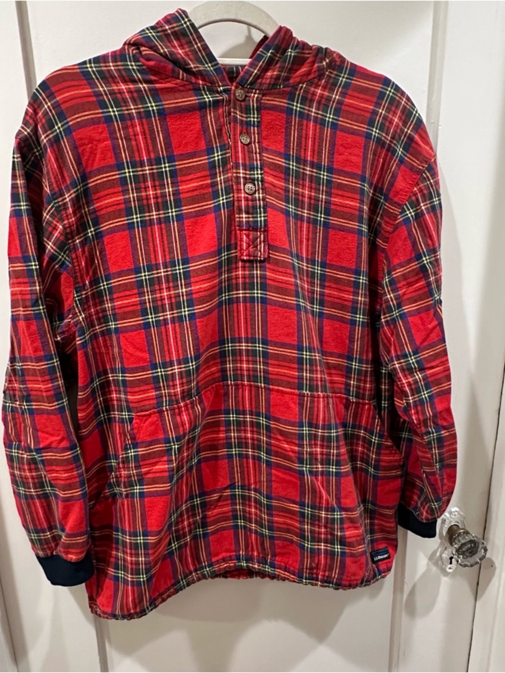 L.L. Bean Vintage Red and Black Plaid Hooded Shirt